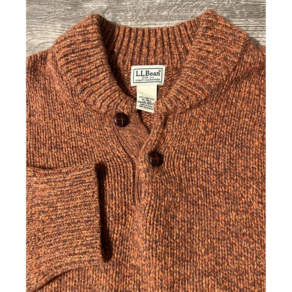 LL Bean 100% Lambswool Shawl Collar Sweater Rust/Burnt Orange 285175 Sz XLT Tall